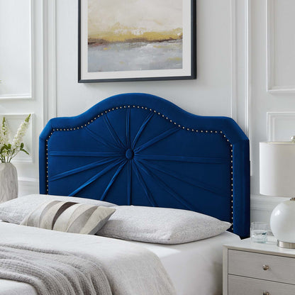 Kristin Pleated Performance Velvet King/California King Headboard, Velvet, Blue Navy, 22166