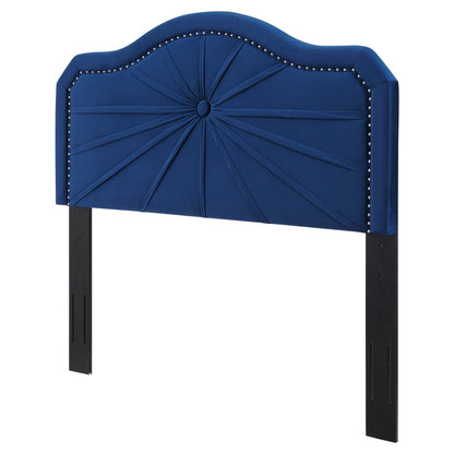 Kristin Pleated Performance Velvet King/California King Headboard, Velvet, Blue Navy, 22166