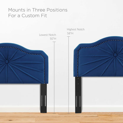 Kristin Pleated Performance Velvet King/California King Headboard, Velvet, Blue Navy, 22166