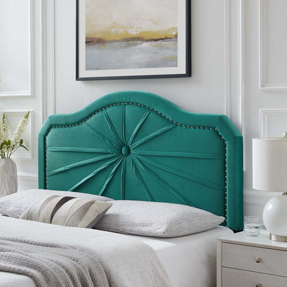 Kristin Pleated Performance Velvet King/California King Headboard, Velvet, Teal Blue, 22168