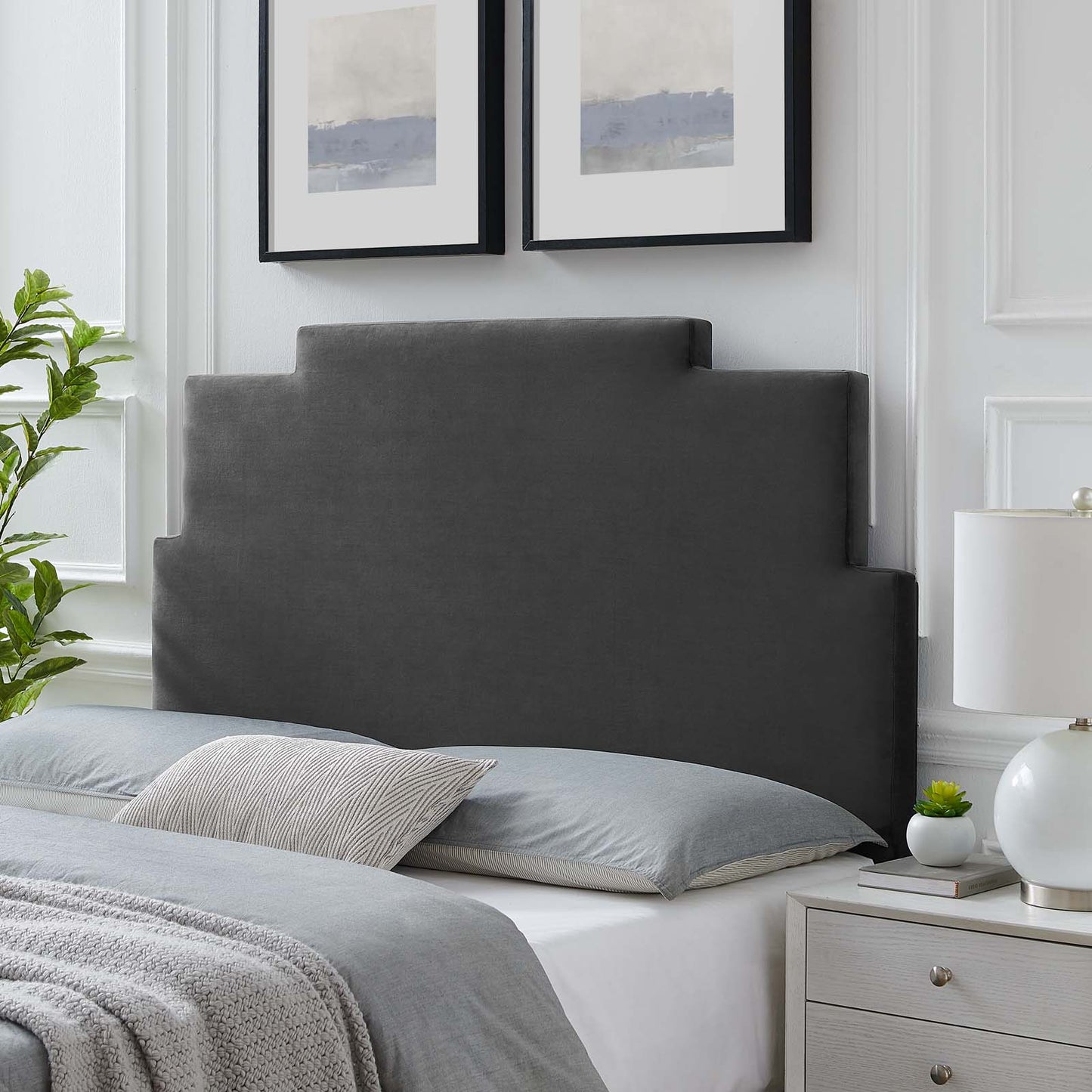 Kasia Performance Velvet Twin Headboard, Velvet, Dark Grey Gray, 22170