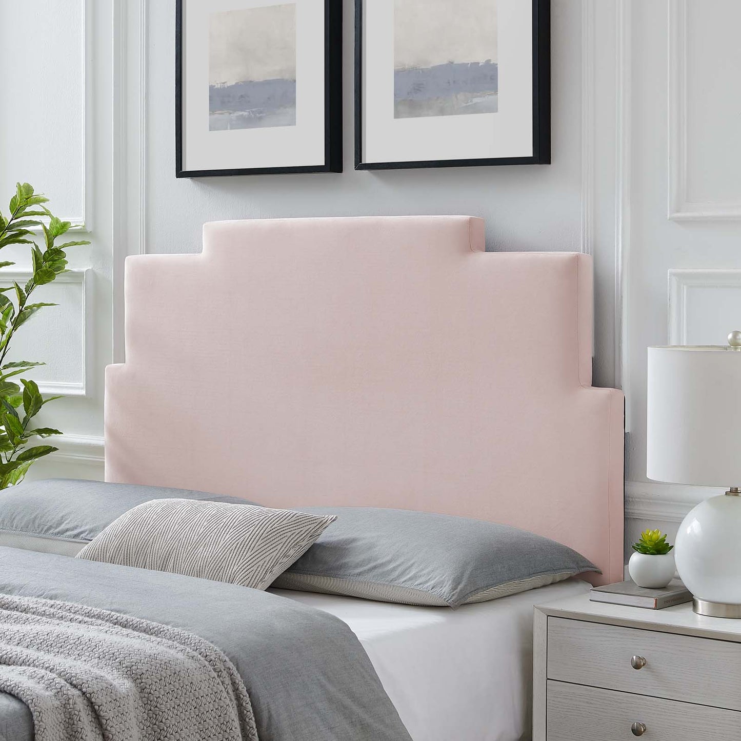 Kasia Performance Velvet Twin Headboard, Velvet, Pink, 22175