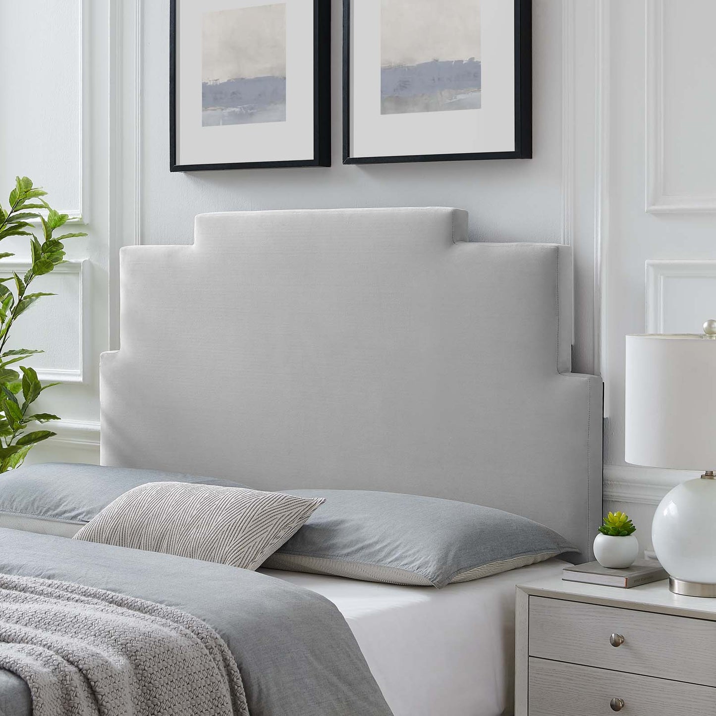 Kasia Performance Velvet King/California King Headboard, Velvet, Light Grey Gray, 22188