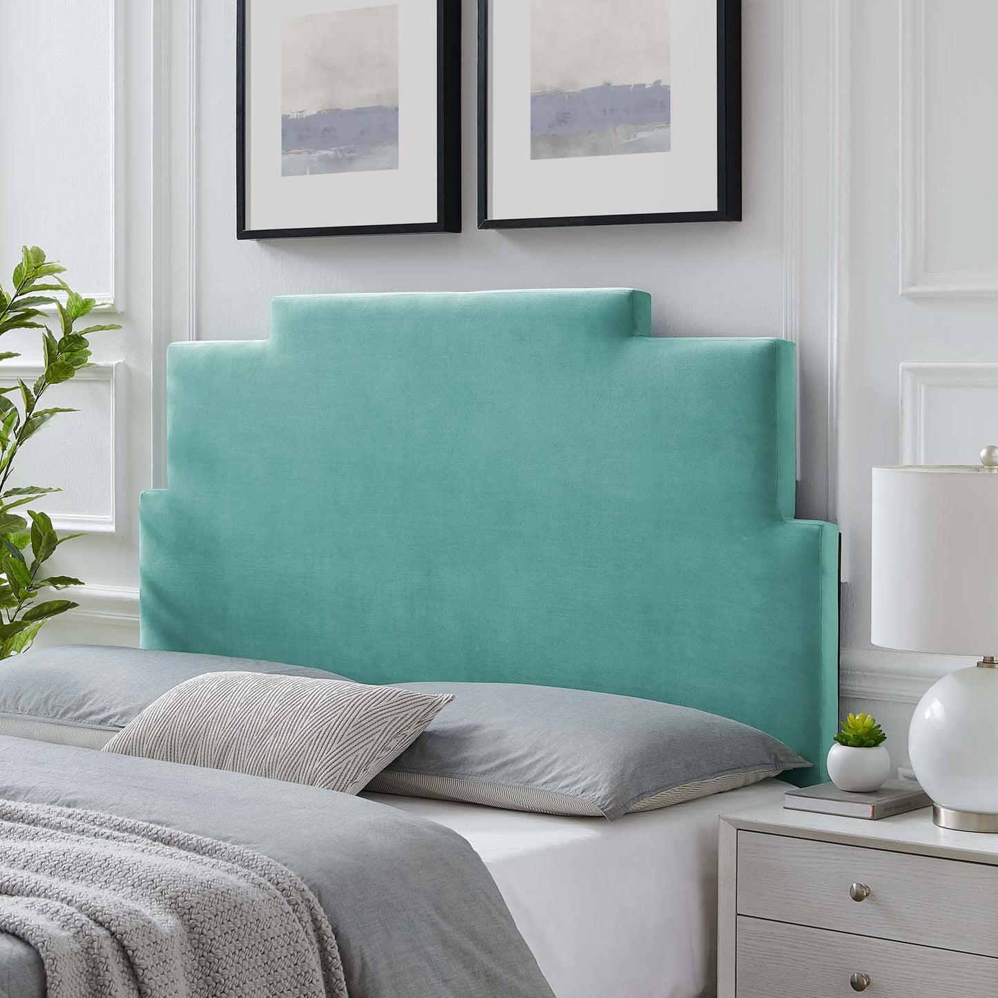 Kasia Performance Velvet King/California King Headboard, Velvet, Blue, 22189