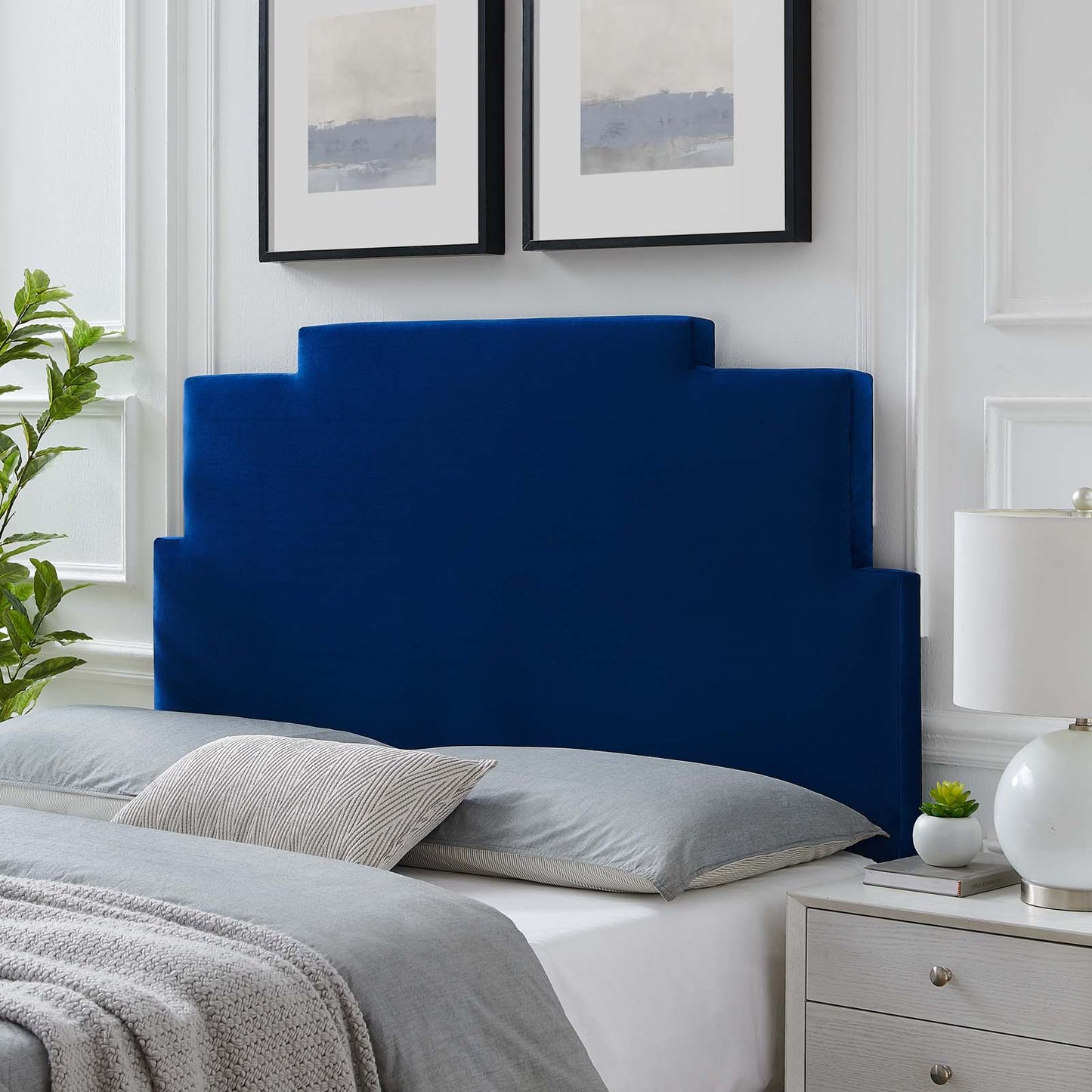 Kasia Performance Velvet King/California King Headboard, Velvet, Blue Navy, 22190