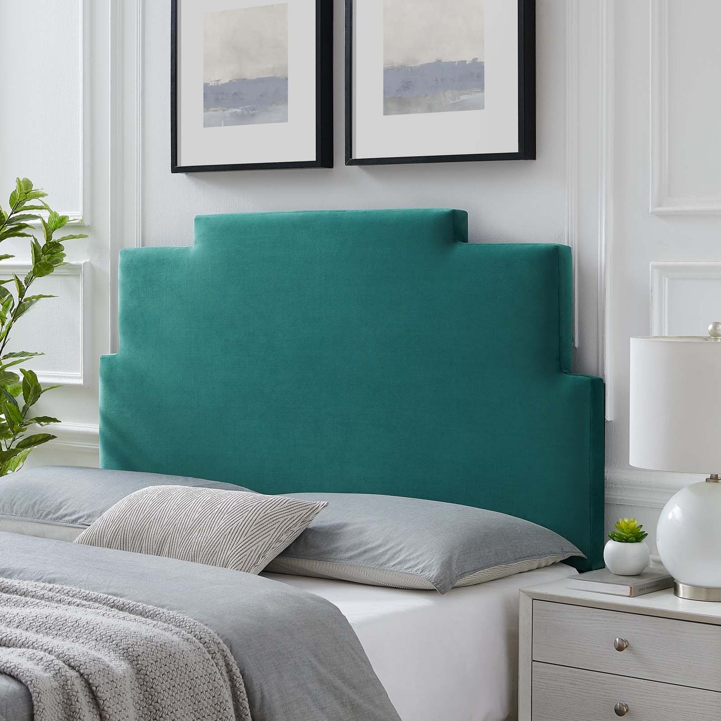 Kasia Performance Velvet King/California King Headboard, Velvet, Teal Blue, 22192