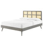 Sidney Cane and Wood Queen Platform Bed With Splayed Legs, Wood, Grey Gray, 22204