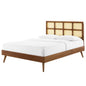 Sidney Cane and Wood Queen Platform Bed With Splayed Legs, Wood, Brown Walnut, 22205