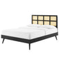 Sidney Cane and Wood Full Platform Bed With Splayed Legs, Wood, Black, 22215