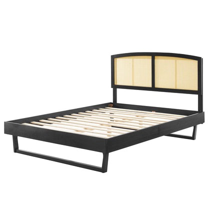 Sierra Cane and Wood Queen Platform Bed With Angular Legs, Wood, Black, 22218