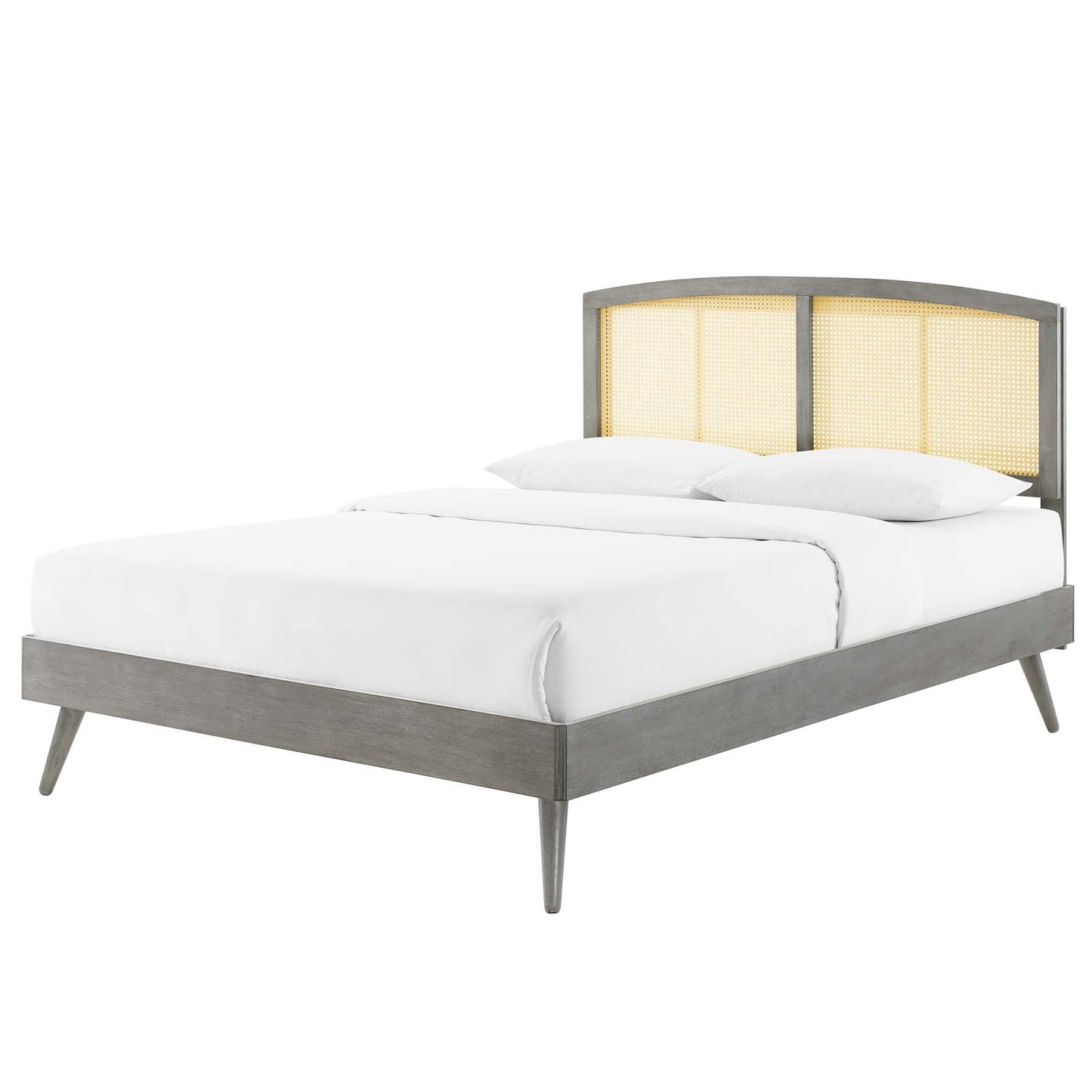 Sierra Cane and Wood Queen Platform Bed With Splayed Legs, Wood, Grey Gray, 22222