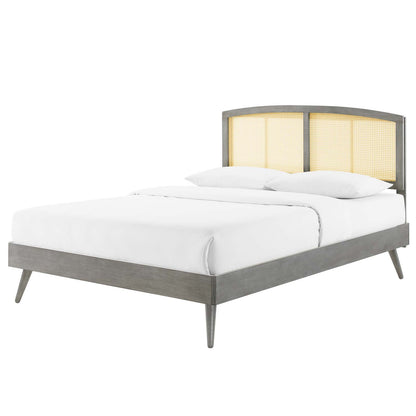 Sierra Cane and Wood Queen Platform Bed With Splayed Legs, Wood, Grey Gray, 22222