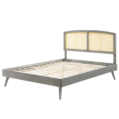 Sierra Cane and Wood Queen Platform Bed With Splayed Legs, Wood, Grey Gray, 22222