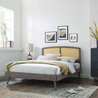 Sierra Cane and Wood Queen Platform Bed With Splayed Legs, Wood, Grey Gray, 22222