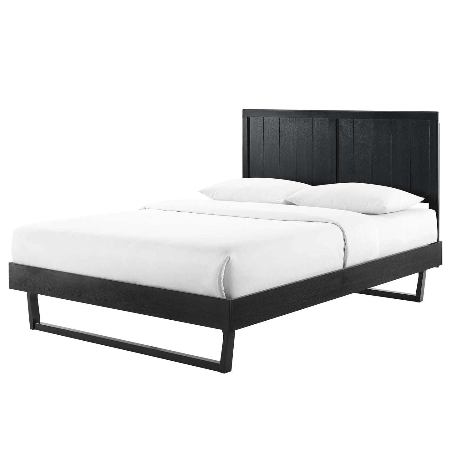 Alana Queen Wood Platform Bed With Angular Frame, Wood, Black, 22227