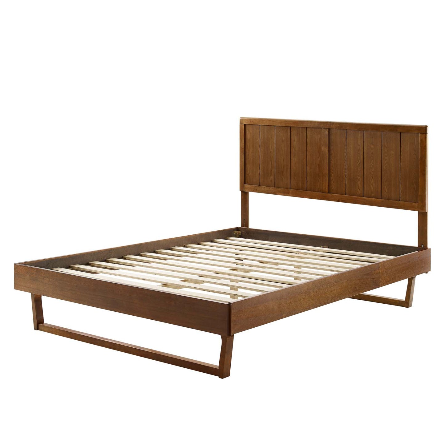 Alana Queen Wood Platform Bed With Angular Frame, Wood, Brown Walnut, 22229