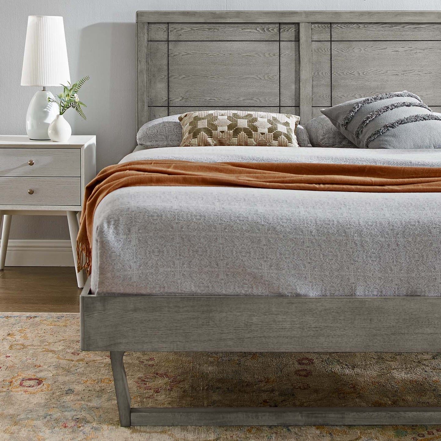 Marlee Queen Wood Platform Bed With Angular Frame, Wood, Grey Gray, 22234