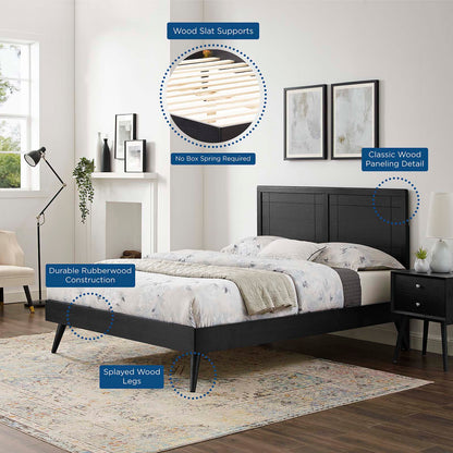 Marlee Queen Wood Platform Bed With Splayed Legs, Wood, Black, 22236