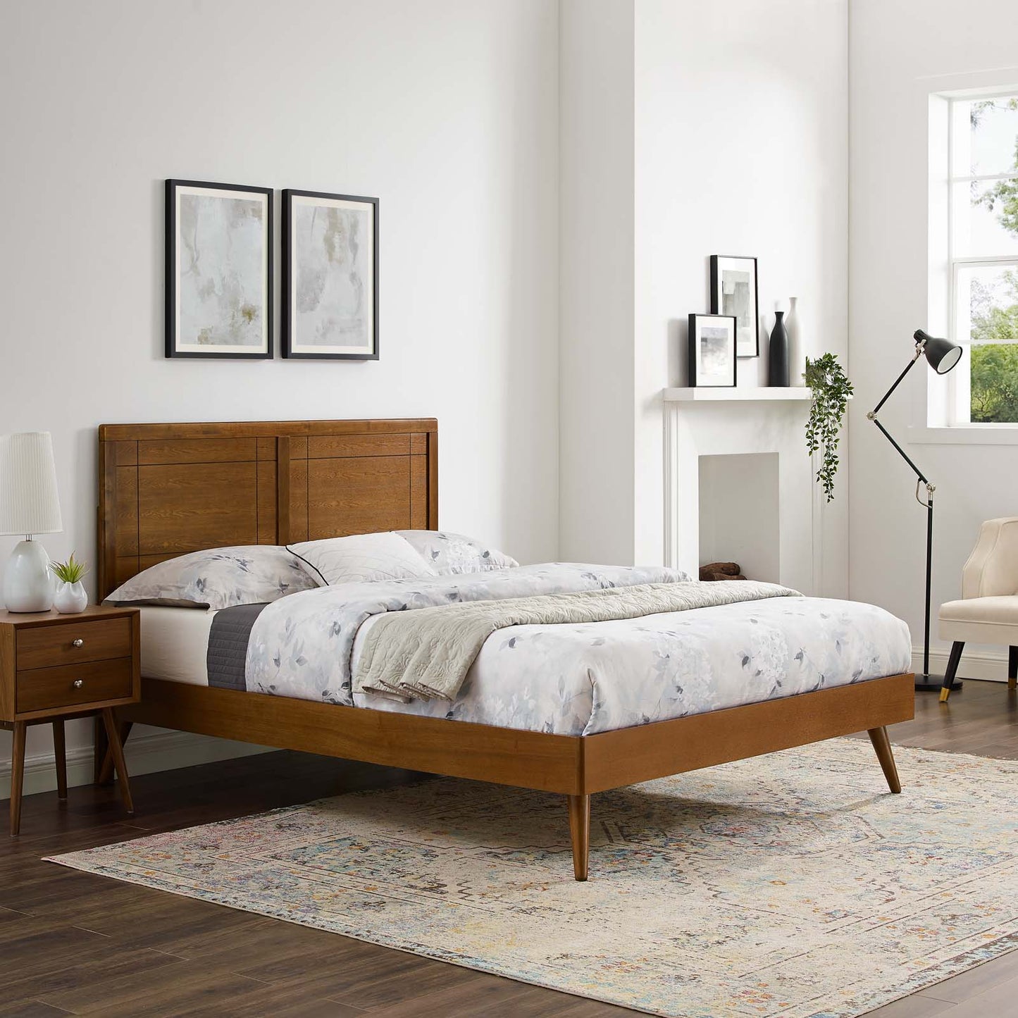 Marlee Queen Wood Platform Bed With Splayed Legs, Wood, Brown Walnut, 22238