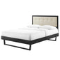 Willow Queen Wood Platform Bed With Angular Frame, Fabric, Wood, Black Beige, 22239