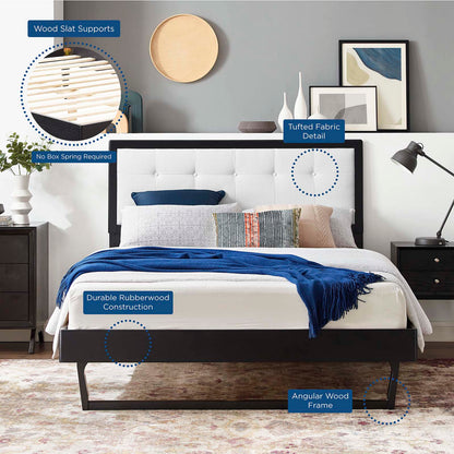 Willow Queen Wood Platform Bed With Angular Frame, Fabric, Wood, Black White, 22240