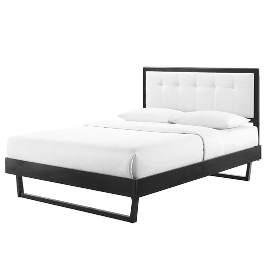 Willow Queen Wood Platform Bed With Angular Frame, Fabric, Wood, Black White, 22240