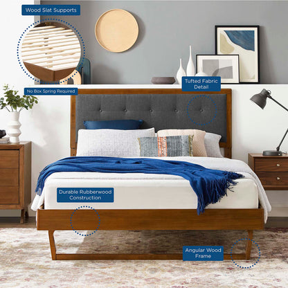 Willow Queen Wood Platform Bed With Angular Frame, Fabric, Wood, Brown Walnut Grey Gray, 22244