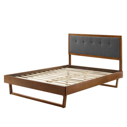 Willow Queen Wood Platform Bed With Angular Frame, Fabric, Wood, Brown Walnut Grey Gray, 22244