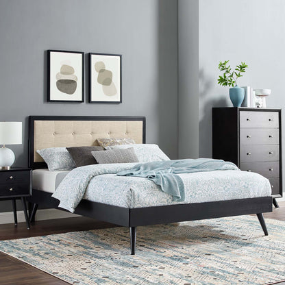 Willow Queen Wood Platform Bed With Splayed Legs, Fabric, Wood, Black Beige, 22245