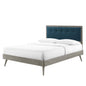 Willow Queen Wood Platform Bed With Splayed Legs, Fabric, Wood, Grey Gray Navy Blue, 22247