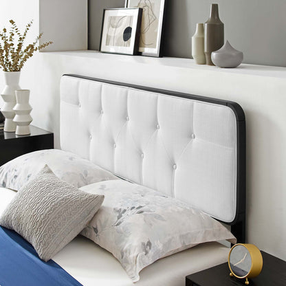 Bridgette Queen Wood Platform Bed With Angular Frame, Fabric, Wood, Black White, 22252