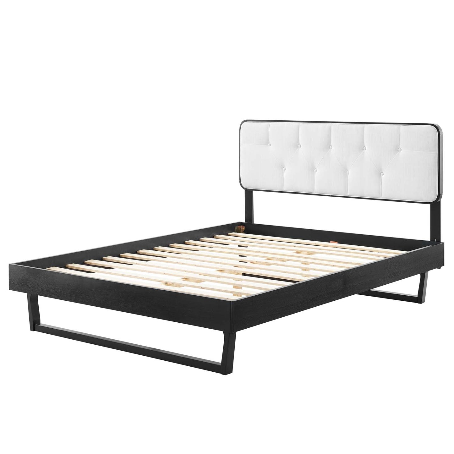 Bridgette Queen Wood Platform Bed With Angular Frame, Fabric, Wood, Black White, 22252