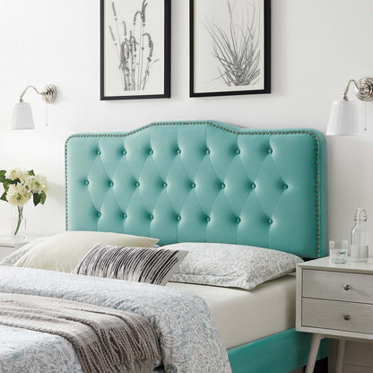 Sophia Tufted Performance Velvet Full/Queen Headboard, Velvet, Blue, 22274