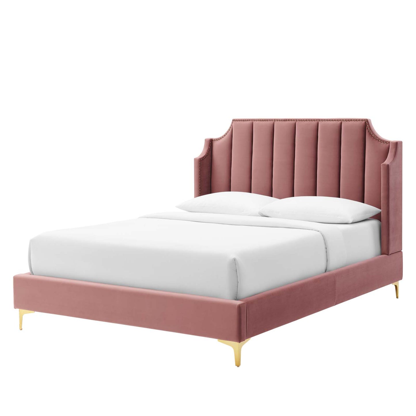 Daniella Performance Velvet Queen Platform Bed, Velvet, Pink, 22287