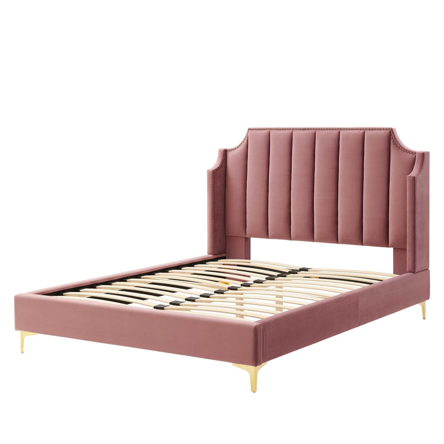 Daniella Performance Velvet Queen Platform Bed, Velvet, Pink, 22287