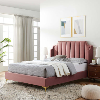 Daniella Performance Velvet Queen Platform Bed, Velvet, Pink, 22287