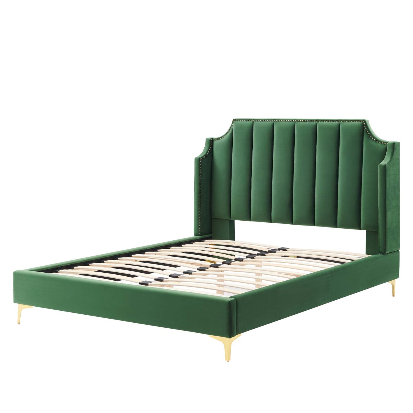 Daniella Performance Velvet Queen Platform Bed, Velvet, Green, 22288