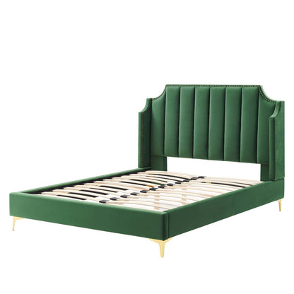 Daniella Performance Velvet Queen Platform Bed, Velvet, Green, 22288