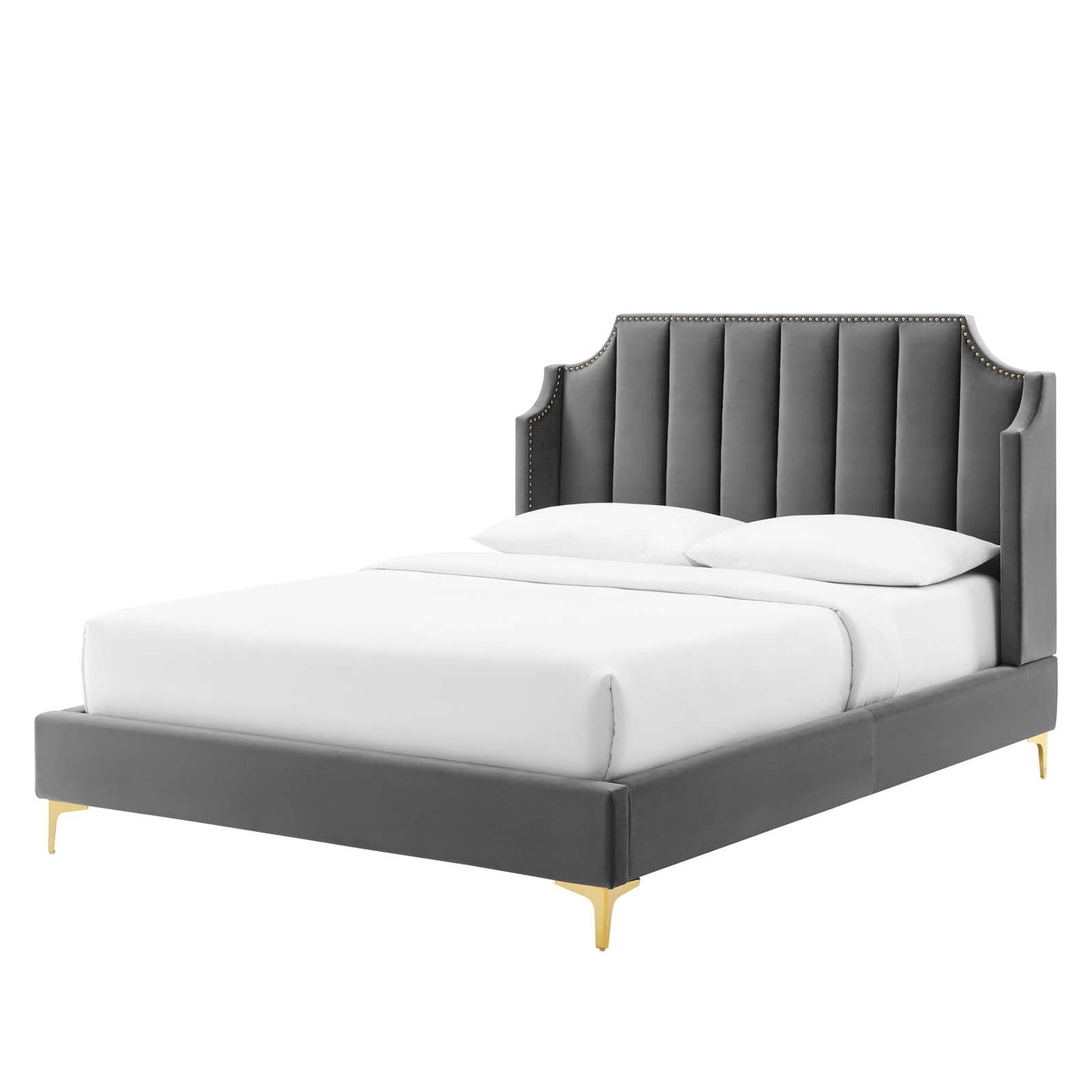 Daniella Performance Velvet Queen Platform Bed, Velvet, Grey Gray, 22289