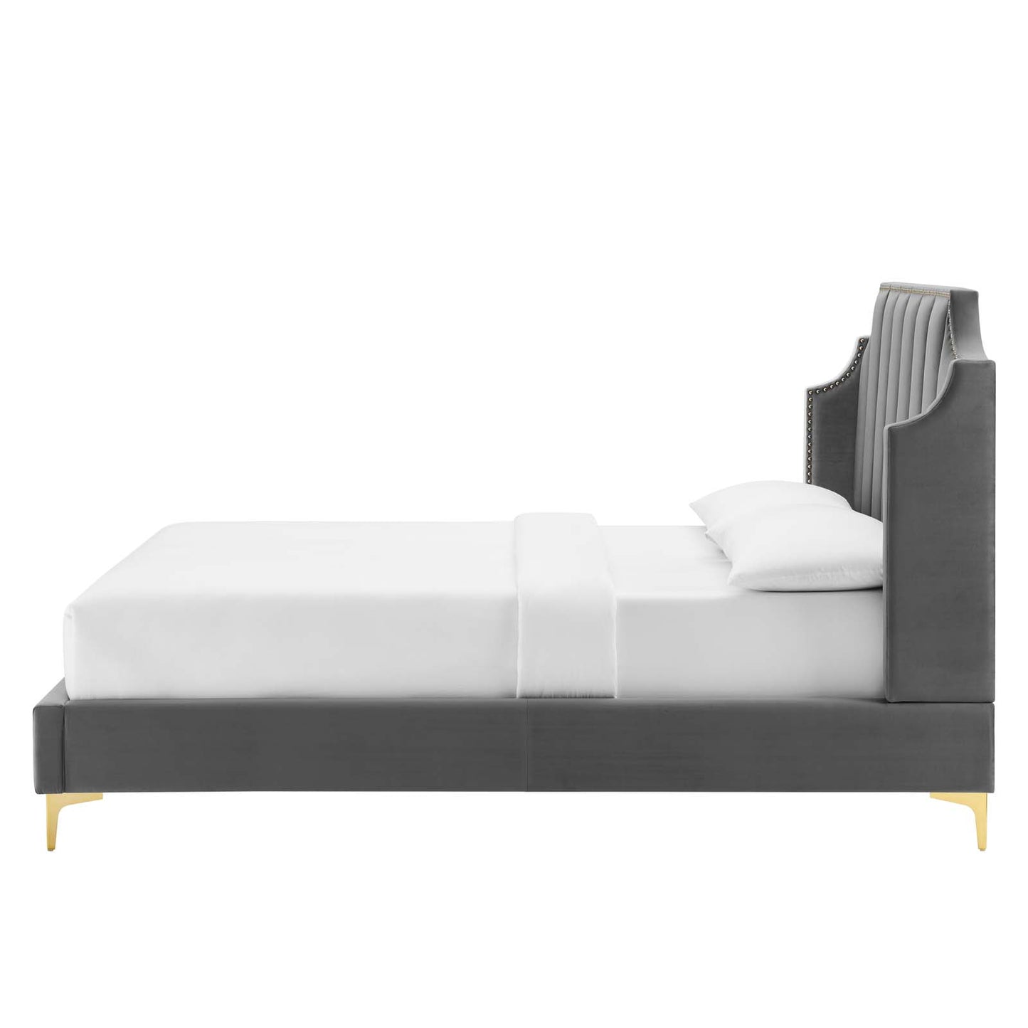 Daniella Performance Velvet Queen Platform Bed, Velvet, Grey Gray, 22289