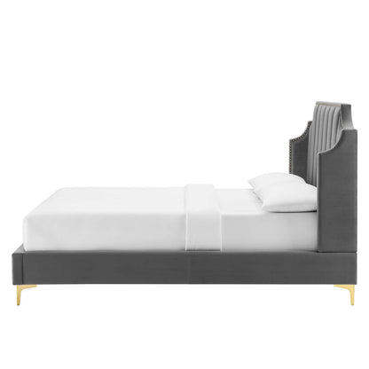 Daniella Performance Velvet Queen Platform Bed, Velvet, Grey Gray, 22289