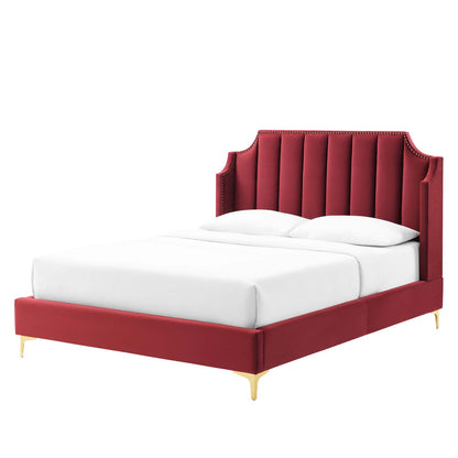 Daniella Performance Velvet Queen Platform Bed, Velvet, Red, 22290