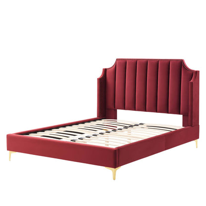 Daniella Performance Velvet Queen Platform Bed, Velvet, Red, 22290