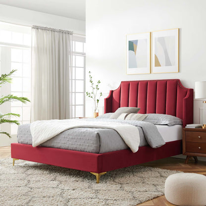 Daniella Performance Velvet Queen Platform Bed, Velvet, Red, 22290