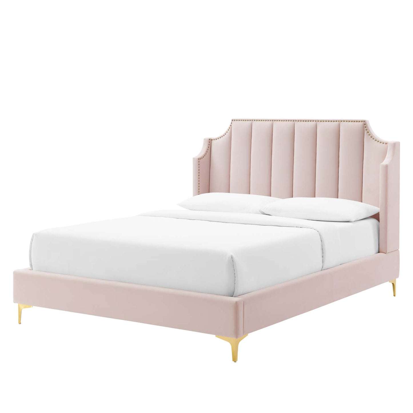 Daniella Performance Velvet Queen Platform Bed, Velvet, Pink, 22292