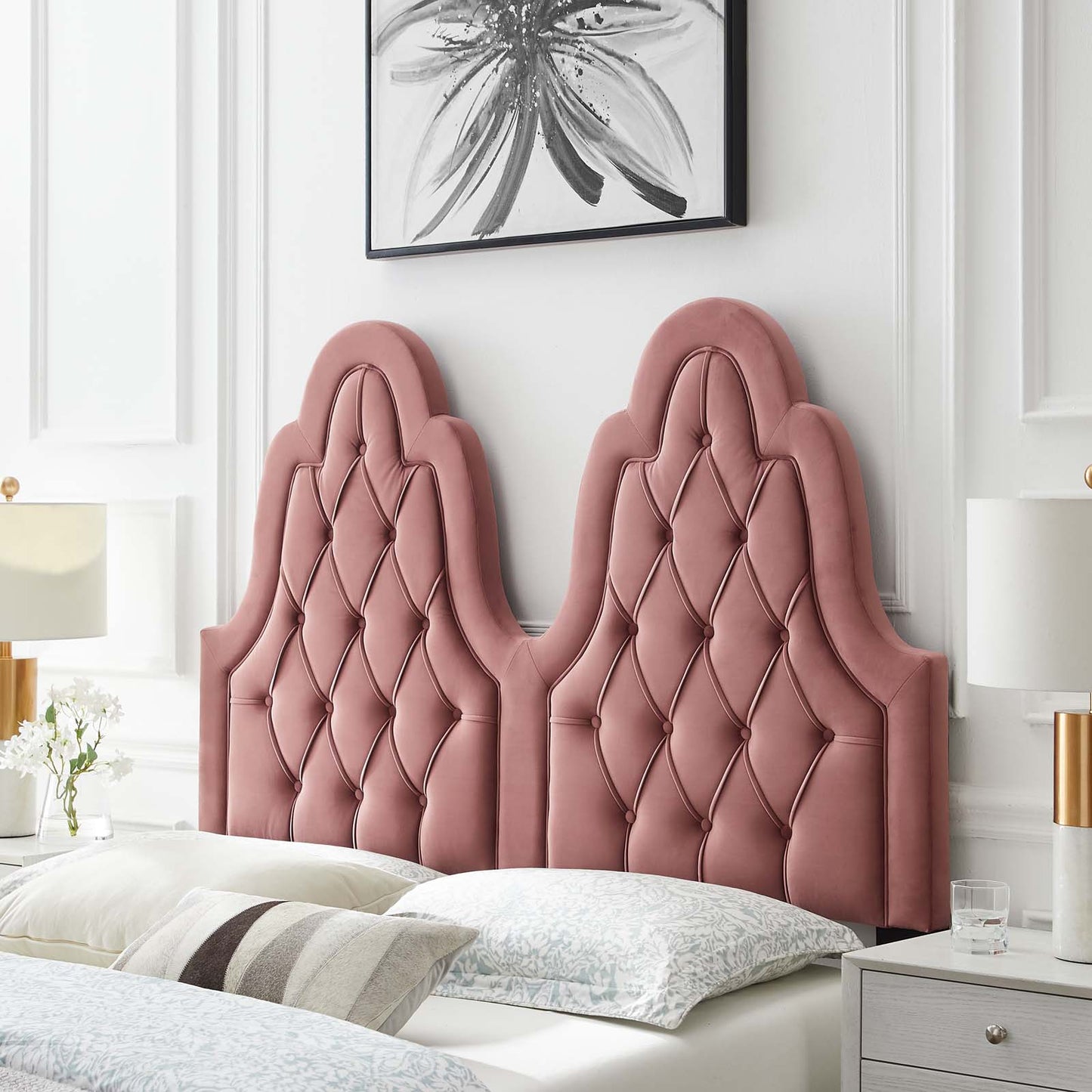 Augustine Tufted Performance Velvet Twin Headboard, Velvet, Pink, 22295