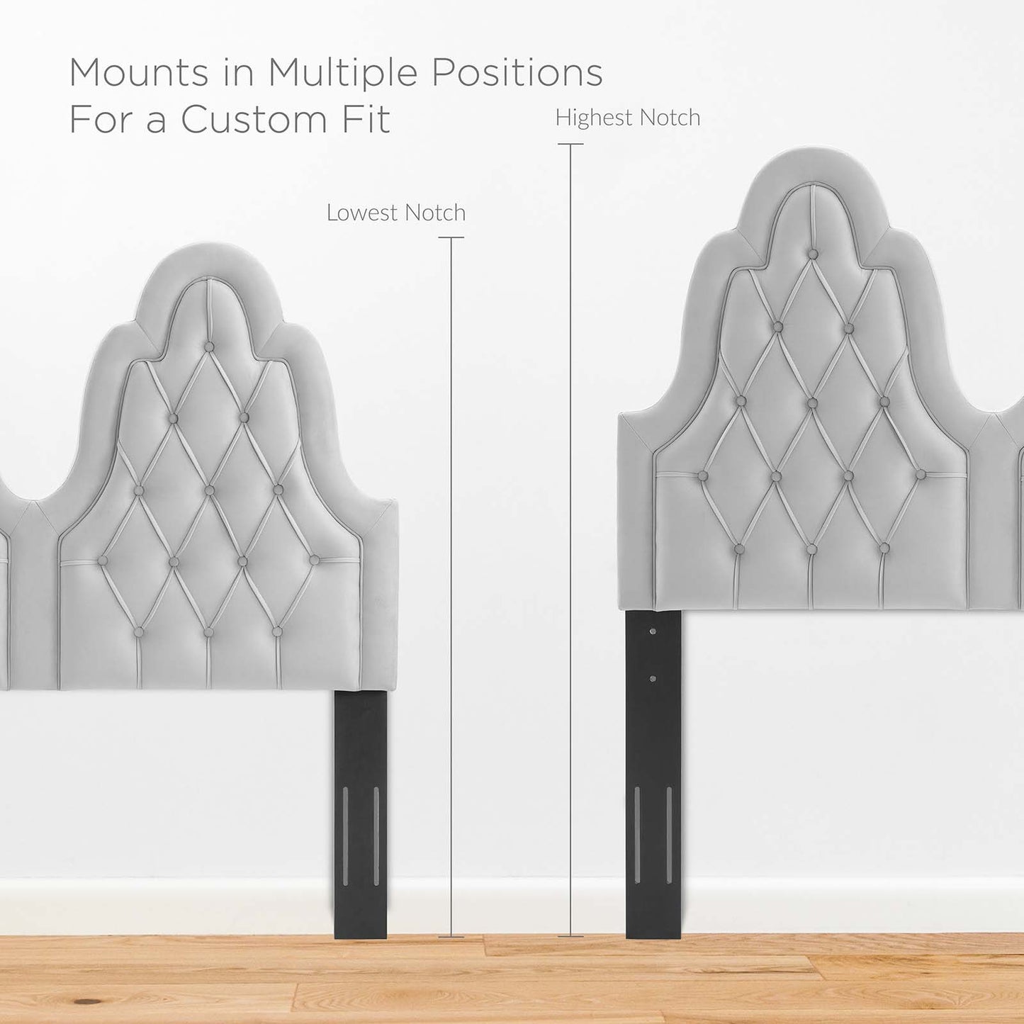 Augustine Tufted Performance Velvet Twin Headboard, Velvet, Light Grey Gray, 22296
