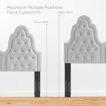 Augustine Tufted Performance Velvet Twin Headboard, Velvet, Light Grey Gray, 22296
