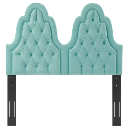Augustine Tufted Performance Velvet Twin Headboard, Velvet, Blue, 22297