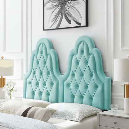 Augustine Tufted Performance Velvet Full/Queen Headboard, Velvet, Blue, 22305